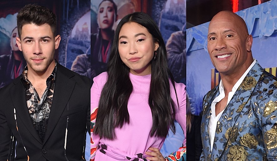 Hollywood Insider’s Feature Rendezvous At Premiere of Jumanji, Nick Jonas, Golden Globes Winner Awkwafina, Dwayne Johnson