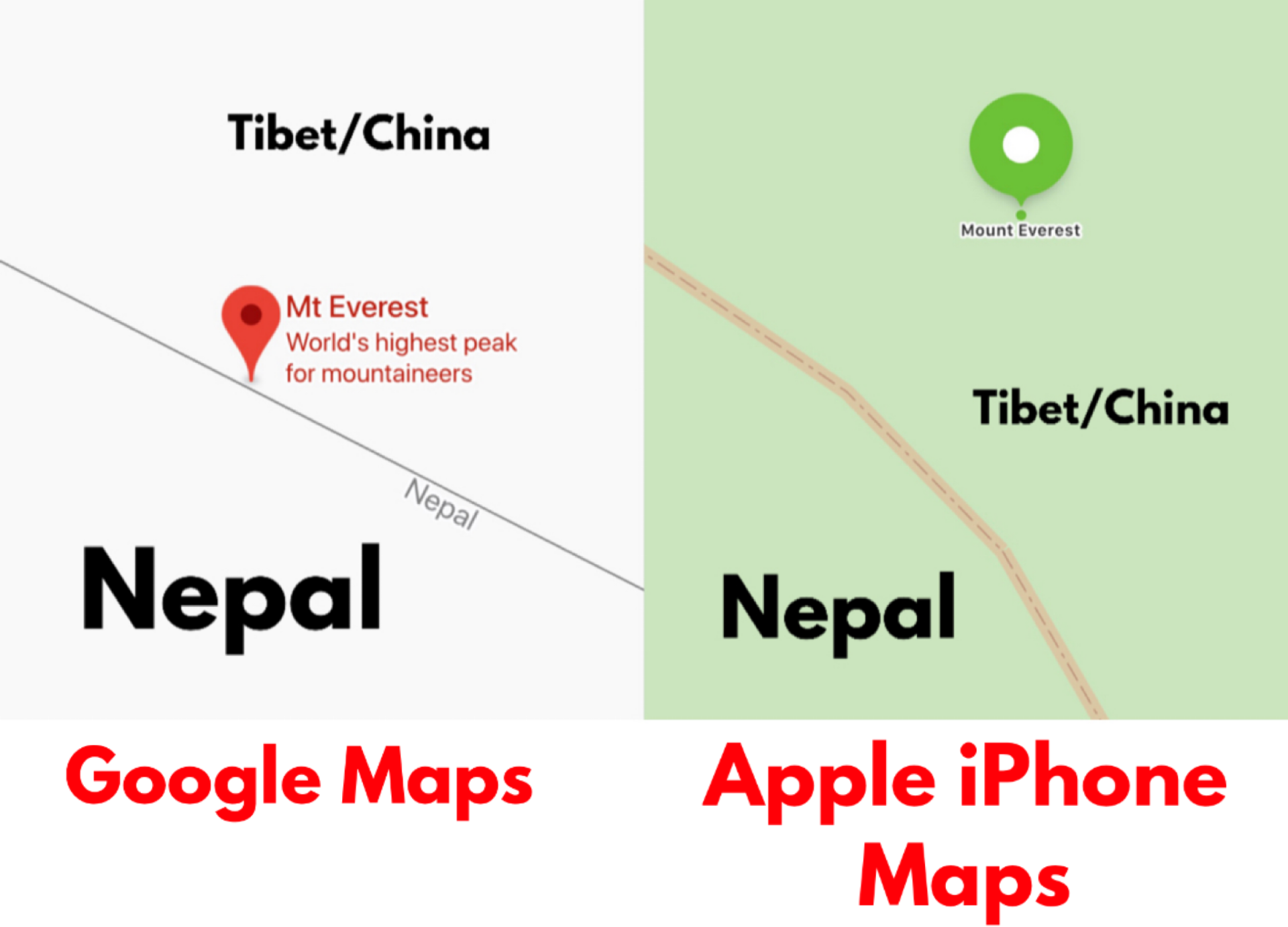 Hollywood Insider Mount Everest Peak is in Nepal, Petition Apple & Google to fix their maps