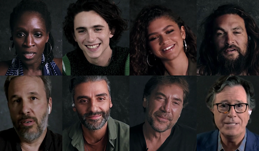 Hollywood Insider Dune Reactions, Timothee Chalamet, Zendaya, Jason Momoa, Denis Villeneuve, Javier Bardem, Stephen Colbert