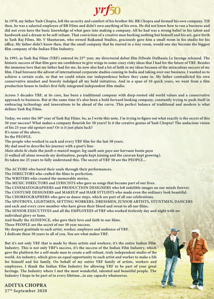 Hollywood Insider Yash Raj Films, Yash Chopra, Aditya Chopra Letter Hollywood Insider Yash Raj Films, Yash Chopra, Aditya Chopra Letter